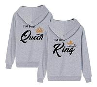 KMCOJIA Her King His Queen Couple Hoodie,Long Sleeve Thick His & Hers Pullover Hooded Sweatshirt with Pocket(Pack of 1) King-Grey-XL