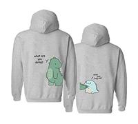 KMCOJIA Lovely Dinosaur Couple Hoodie,Long Sleeve Thick His & Hers Pullover Hooded Sweatshirt with Pocket(Pack of 1) Green-Grey-M
