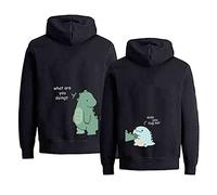 KMCOJIA Lovely Dinosaur Couple Hoodie,Long Sleeve Thick His & Hers Pullover Hooded Sweatshirt with Pocket(Pack of 1) Blue-Black-S