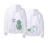 KMCOJIA Lovely Dinosaur Couple Hoodie,Long Sleeve Thick His & Hers Pullover Hooded Sweatshirt with Pocket(Pack of 1) Green-White-M