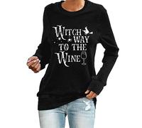 Kmdwqf Black Blouse Long Sleeve Witch Way To The Wine Shirt Halloween Witch Sweatshirt Halloween Wine Shirt Wine Drinker Gift Halloween Shirts Warehouse Clearance Bargains Sale