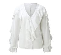 Kmdwqf Black Slash Neck Tops for Women Asymmetrical Blouse s for Women Travel Essentials Women's Chiffon Ruffle Shirt V Neck Loose Commuting Long Sleeve Top Clearance Bargains