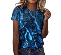 Kmdwqf Black Tops for Women UK Going Out Long Chiffon Blouse End of Year Gifts for Women Workout Gym Womens Spring Summer Flower Printed Short Sleeve O Neck T Shirt Top Outlet Clearance UK