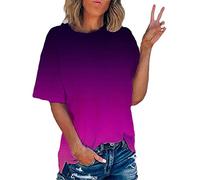 Kmdwqf Christmas Tops for Women Plus Size 28 Blouse Exercise Ladies 2024 Summer New Gradient Tie Dye Printing Trend Women's Short Sleeves Warehouse Clearance