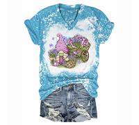 Kmdwqf Coral Tops for Women UK Blouse Shop Near Me Gifts for Students from Teachers Workout Running Hiking Women's Easter Tie Dyed V Neck Loose Short Sleeved T Shirt Sale Clearance Items