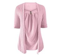 Kmdwqf Crochet Tops for Women UK Christmas Short Sleeve Blouse Women s for Women Formal Women's Solid Color Square Collar Buttoned Mid Sleeve T Shirt Fashionable Casual Top Clearance Bargains