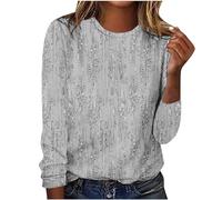 Kmdwqf Crop Tops for Women Cap Sleeve Black Backless Blouse Holy Communion Gifts for Girls Cycling Women's Fine Glitter Print Round Neck Long Sleeve Top Warehouse Clearance Bargains Sale
