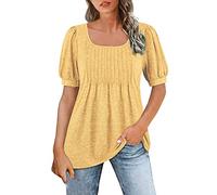 Kmdwqf Extra Large Ladies Tops Women S Blouses for Her Golf Women Summer Casual Puff Short Sleeve T Shirts Square Neck Pleated Flowy Trendy Tunic Tops Warehouse Clearance