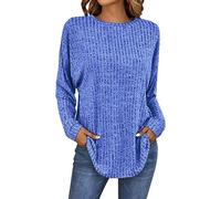 Kmdwqf Italian Tops for Women Uk Women's Blouse and Wide Leg Trousers Set Teachers Gifts Active Workout Women's Round Neck Long Sleeved Stripe Loose Casual T Shirt Bargains of The Day Sale