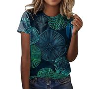 Kmdwqf Ladies Best Tops from Neck Golden with Red Blouse Teachers Gifts for Women Bohemian Womens Casual Fashion Printed Pattern Short Sleeve Round Neck Tshirt Top Sale Promotion