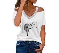 Kmdwqf Long Sleeve Women Tops Business Blouse Wedding Gifts Exploring Women's Summer V Neck Off The Shoulder Dandelion Print Short Sleeve T Shirt Top Blouse Promotion Sale Clearance