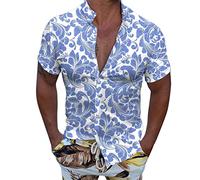 Kmdwqf Men Casual Short Sleeve Spring Summer Turndown Neck 3D Printed Shirts Fashion Top Blouse Shirts Bat Winged Tops for Men Blouse Graduation Gifts Training Gentleman Clothes Sale Clearance