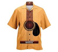 Kmdwqf Men's Spring/Summer Fashion Leisure Sports Party Beach Loose Hawaii Guitar Music Print Short Sleeve Shirt Short Sleeve Shirt Men Warehouse Clearance Bargains Sale