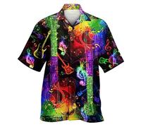 Kmdwqf Men's Spring/Summer Fashion Leisure Sports Party Beach Loose Hawaii Music Festival Printed Short Sleeved Shirt Cropped White Shirt with Collar Men Sale Clearance Items Under 5 Pounds