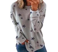 Kmdwqf Plus Size Going Out Tops Sweater Blouse s for Women Essentials Autumn and Winter European and American Loose Large Size Long Sleeved T Shirt Star Print Sweater Promotion Clearance