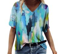 Kmdwqf Plus Size Tops for Women 26-32 UK Dressy White Blouses s for Women Crew Printed Women's Casual T Shirt Tops Summer V Neck Short Fashion Sleeve Tee Women's Blouse Amazon Sale Clearance