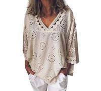 Kmdwqf Plus Size Tops for Women Long Sleeve T Shirt Blouse Women Best Teacher Gifts Exercise Women Half Sleeve Hollow Out Lace Patchwork T-Shirt Blouse Tops Discounted Items for Sale Beige