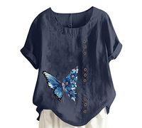 Kmdwqf Red White Blue Tunic Tops for Women UK Casual Blouses Mum Birthday Gifts Wedding Womens Loose Short Sleeve Short Sleeved Buttoned Shirt with Round Neck Printing T Shirt Tank Top Sale Clearance
