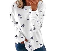Kmdwqf Sailing Tops for Women Bohemian Blouse Thank You Gifts Climbing Autumn and Winter European and American Loose Large Size Long Sleeved T Shirt Star Print Sweater Womens Clothes Sale Clearance
