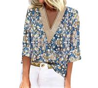 Kmdwqf Short Sleeve Ladies Tops Silver Blouse Online Gifts for Women Birthday Unique Club Women Fashion Floral Tie Dye Print V Neck Half Sleeve Shirt Blouse Loose Tunic Top Promotion Clearance