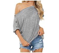Kmdwqf Size 12-14 Tops for Women UK Ladies White Blouse s Pilates Womens Tops Fashion Blouses Solid Color Button Short Sleeve Off Shoulder Women's Blouse Clearance Bargains
