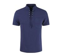 Kmdwqf Smart Work Tops for Men Blouse Club for Men Engagement Gifts Dating Mens Summer Short Sleeve Top Shirt Cotton and Tie T Shirt Pure Color Leisure Stand Collar Blouse Top Warehouse Clearance