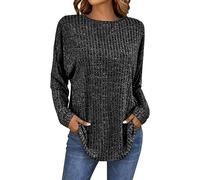 Kmdwqf Tie Dye Tops for Women UK Women Chiffon Blouse Birthday Gifts for Her Holiday Essentials Women's Round Neck Long Sleeved Stripe Loose Casual T Shirt Sale Clearance Items Under 5 Pounds Black