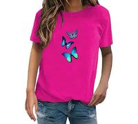 Kmdwqf Tight Long Sleeve Tops Women Off Shoulder Blouse 21St Birthday Gifts for Her Office Work Ladies Fashion Trend Butterfly Print Round Neck Short Sleeve T Shirt Top Warehouse Clearance