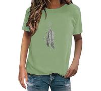 Kmdwqf Valentines Day Tops Women Keyhole Blouse Teachers Gifts Autumn Winter Beach Ladies Fashion Trend Feather Printed Round Neck Short Sleeve T Shirt Top Womens Clothing Sale Clearance UK