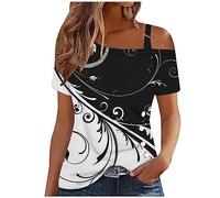 Kmdwqf White Turtle Neck Tops for Women Wide Neck Blouse 30Th Birthday Gifts for Women Spring Women's Button Ruffle One Side Off Shoulder T Shirt Abstract Flower Print Top Warehouse Clearance