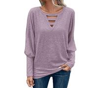 Kmdwqf Women's Base Layer Tops Plus Size Blouses Best Teacher Gifts Fishing Ski Women's Long Sleeved Solid Color Round Neck Hollow Casual Bottoming Shirt T Shirt Bargains of The Day Sale Purple