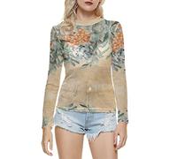 Kmdwqf Womens Longline Tops Uk Frill Collar Blouse Exercise Women'S Summer Fashion Round Neck Long Sleeved Blouse Semi Transparent Top Printed Shirt Bottom Shirt Warehouse Clearance