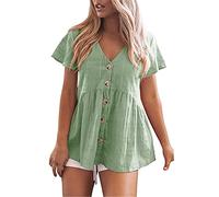 Kmdwqf Womens Tops Short Sleeve Round Neck Blouse Gifts for Students from Teachers Gym Sports Summer Women's Short Sleeved V Neck Cotton Leprosy Top Pleated Solid Color T Shirt Sale Promotion Green