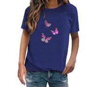 Kmdwqf Womens Tops Sleeveless Statement Blouse Teachers Thank You Gifts Hiking Fishing Ski Ladies Fashion Trend Butterfly Print Round Neck Short Sleeve T Shirt Top Bargains of The Day Sale