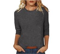 Kmdwqf Workout Tops for Women UK Corduroy Blouse Gifts for Students from Teachers Office Work Women's T Shirt Solid Color Round Neck Slim Seven Point Sleeve Top Sale Clearance Dark Gray