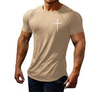 Kmdwqf Yoga Tops for Men UK Loose Indian Blouse Personalised Gifts for Men Festival Essentials Male Summer Casual Print T Shirt Blouse Round Neck Tops T Shirt Warehouse Clearance Bargains Sale Beige