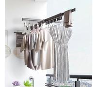 KMDZDZGS Extendable Clothes Drying Rack, Foldable Clothes Rack with Windproof Clip, Space Saver Wall Mounted Clothes Rack with Extension Rod, Clothes Rack for Balcony, Laundry, Bathroom, Bedroom (3)
