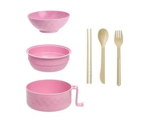 KMDZDZGS Instant Noodle Bowl Set, 1200ml Ramen Bowl with Lid, Microwave Soup Mug with Handles, Chopsticks, Spoon, Ramen Bowl Set, Portable Ramen Bowl Cooker for Dorm, Home,Office (Pink)