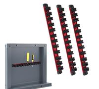 KMDZDZGS Set of 3 Magnetic Tool Holder Rack, Magnetic Spanner Organiser & Screwdriver Holder, Heavy Duty Aluminum Rail Wrench Hanger with 12 Sliding Clips for Garage & Workshop (Red)
