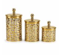 Kmf Supplies 3 Piece Kitchen Storage Containers Set Airtight Plastic Canisters Tea Coffee Sugar Gold Design