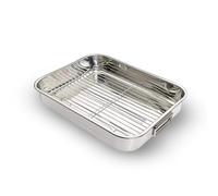 KMF SUPPLIES Pack of 1 Stainless Steel Roaster Tin with Handles- Removeable Grill, Roasting Tray for Baking, Cooking & Grilling, Roasting Dish Easy to Clean (Large)
