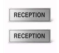 KMF SUPPLIES Reception Door Sign Set of 2, Silver Effect Self Adhesive Plaque, 190 x 80 mm, Office, Hotel, Gym, School & Business Signage