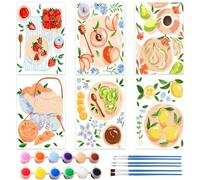 KMFASVX 6PCS Cozy Kitchen Fruit & Tea Paint by Numbers for Adults, 20x30cm Acrylic DIY Canvas Art, Pastel Food Wall Decor, Beginner Friendly Relaxing Craft & Gift