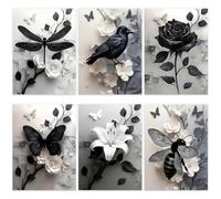 KMFASVX 6PCS Gothic Floral Insect Paint by Numbers for Adults, 20x30cm Acrylic DIY Canvas Art, Dark Botanical Wall Decor, Beginner Friendly Relaxing Craft & Gift