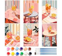 KMFASVX 6PCS Retro Citrus Cocktail Paint by Numbers Kit for Adults Home Wall Decoration Acrylic DIY Painting on Canvas Numbered Art Set Beginner Relaxing Creative Gift Modern Bar Drinks Artwork