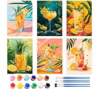 KMFASVX 6PCS Tropical Cocktail Paint by Numbers for Adults, 20x30cm Acrylic DIY Canvas Art, Home Wall Decor, Beginner Friendly Relaxing Craft & Gift