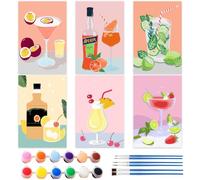 KMFASVX Cocktail Paint by Numbers for Adults Beginners, 6 PCS Cocktail Frameless Canvas Kits, DIY Acrylic Oil Painting, Home Wall Decor, 20x30cm (D)