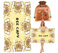 KMFASVX Cute Capybara Beach Towel, Capybara Pattern Thin Lightweight Soft Bath Towels, Quick Dry Absorbent Microfiber Swim Yoga Pool Beach Accessories, 80x160cm (B)