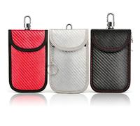 KMFASVX Faraday Pouch for Car Keys,Carbon Fiber Key Signal Blocker Pouch,Anti-Theft RFID Blocking Keying Fob Protector for Car Security (Red Silver Black)