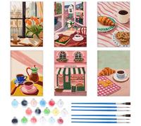 KMFASVX Paint by Numbers for Adults 6 Pack Painting by Numbers for Adults Canvas Advanced Acrylic, Kitchen Bar, Kitchen Food, DIY Paint by Number for Beginners, Paint Kit for Home Wall Decor 24X16 cm